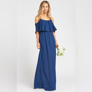Show Me Your Mumu Caitlin Ruffle Maxi Bridesmaid Dress- Rich Navy Crisp